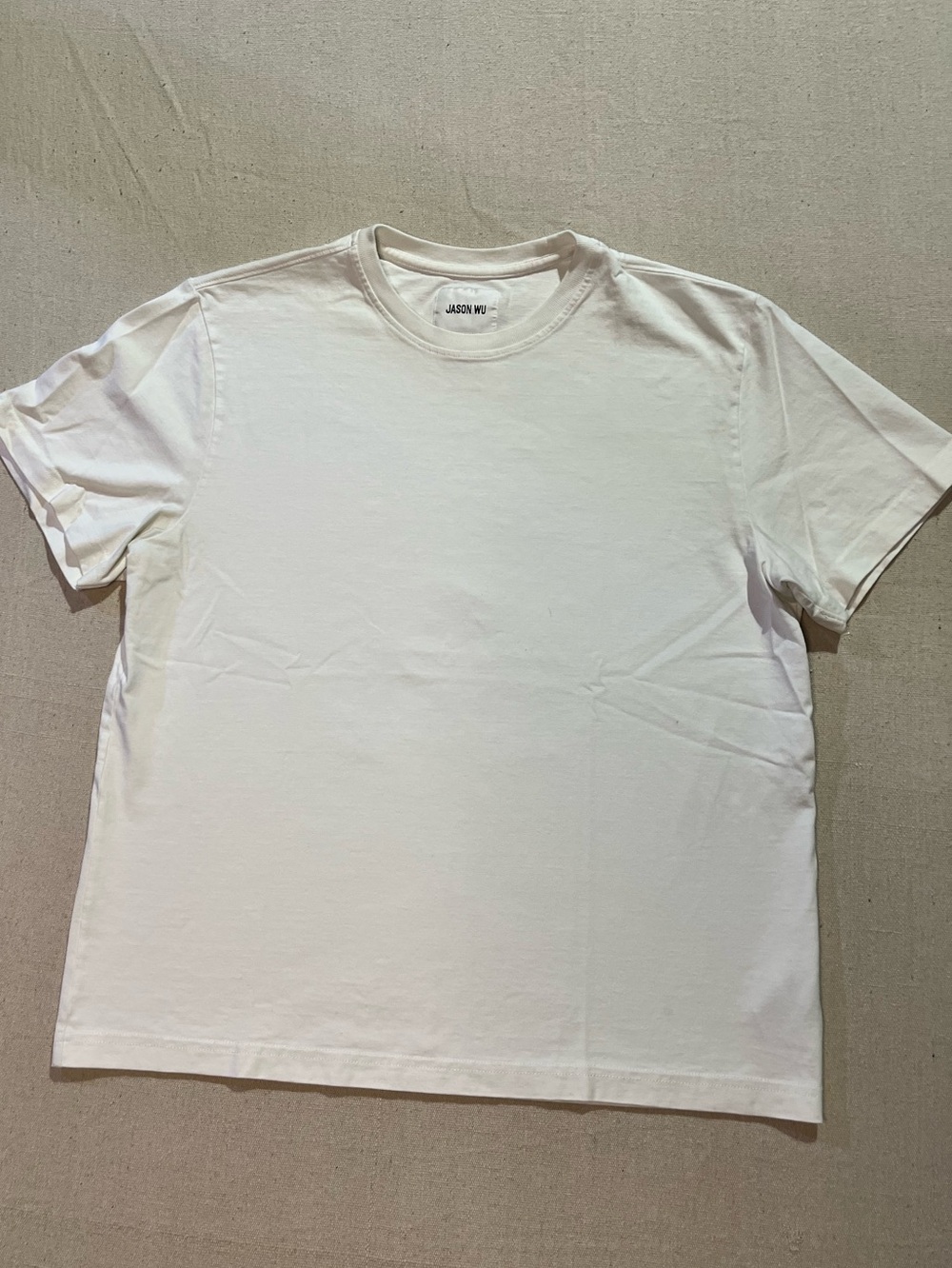 Jason Wu Classic Luxury White Crewneck Essential Short Sleeve Cotton Tee, Sz L